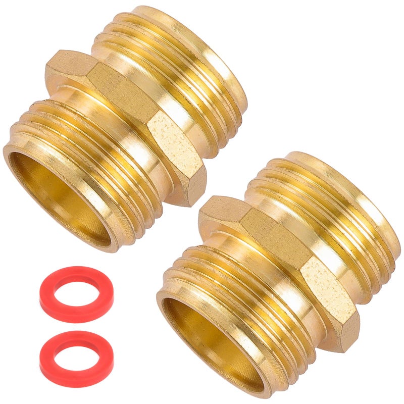 Sanpaint Garden Hose Connector, Male to Male Hose Adapter, 2 Pack 3/4 Inch Brass Water Hose Connector for Female Hose to Female Hose,(3/4" GHT Double Male) - Image 1